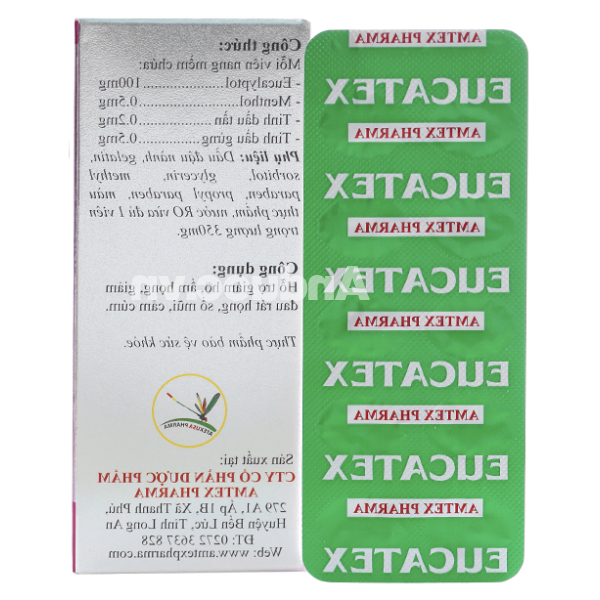 Eucatex hồng hỗ trợ giảm ho, đau rát họng hộp 100 viên