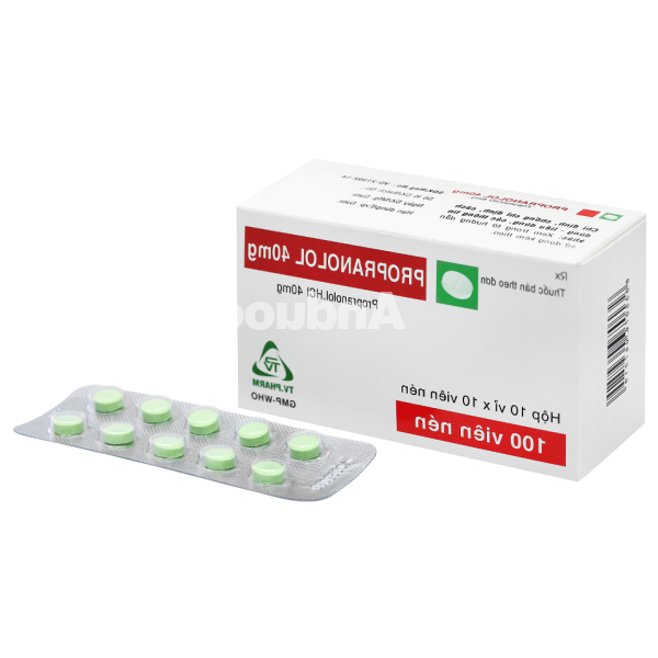 Propranolol TV.Pharm 40mg trị tăng huyết áp, đau thắt ngực (10 vỉ x 10 viên)