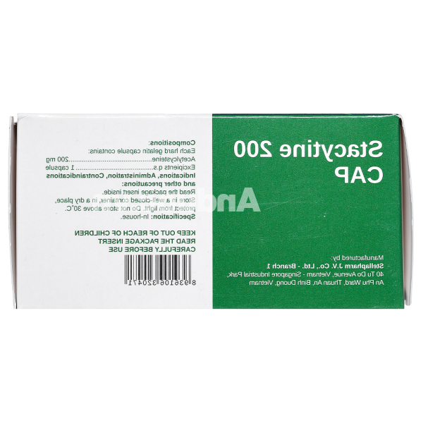 Stacytine 200 Cap tiêu nhầy trong bệnh lý hô hấp (10 vỉ x 10 viên)