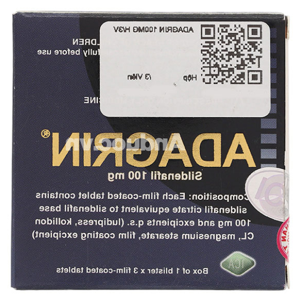 Adagrin 100mg trị rối loạn cương dương (1 vỉ x 3 viên)