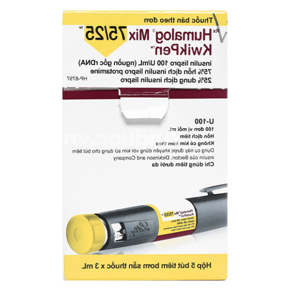Bút tiêm Humalog Mix 75/25 KwikPen 100IU/ml trị đái tháo đường (5 cây x 3ml)