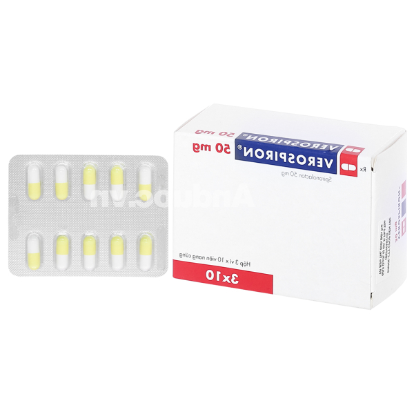 Verospiron 50mg trị phù, tăng huyết áp (3 vỉ x 10 viên)