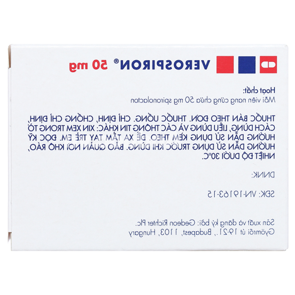 Verospiron 50mg trị phù, tăng huyết áp (3 vỉ x 10 viên)