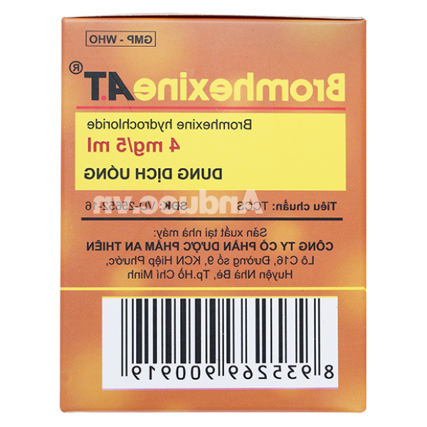 Dung dịch uống A.T Bromhexine 4mg/5ml loãng đàm trong bệnh lý hô hấp (30 ống x 5ml)
