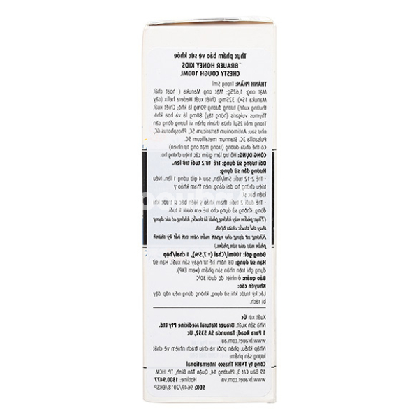 Siro Brauer Kids Manuka Honey Chesty Cough hỗ trợ giảm ho hộp 1 chai x 100ml