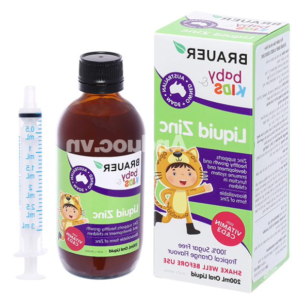 Siro Brauer Liquid Zinc bổ sung kẽm, vitamin C, D3 cho bé từ 1 tuổi chai 200ml