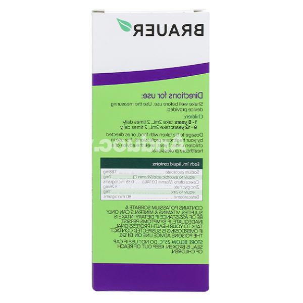 Siro Brauer Liquid Zinc bổ sung kẽm, vitamin C, D3 cho bé từ 1 tuổi chai 200ml