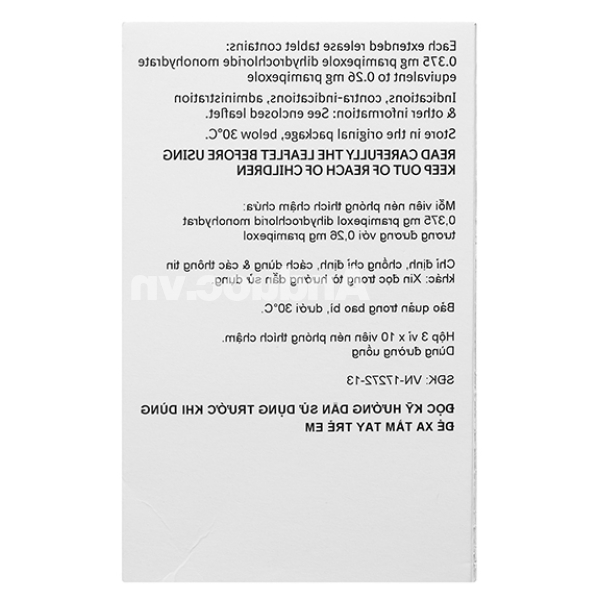 Sifrol 0.375mg trị các dấu hiệu và triệu chứng của bệnh Parkinson (3 vỉ x 10 viên)