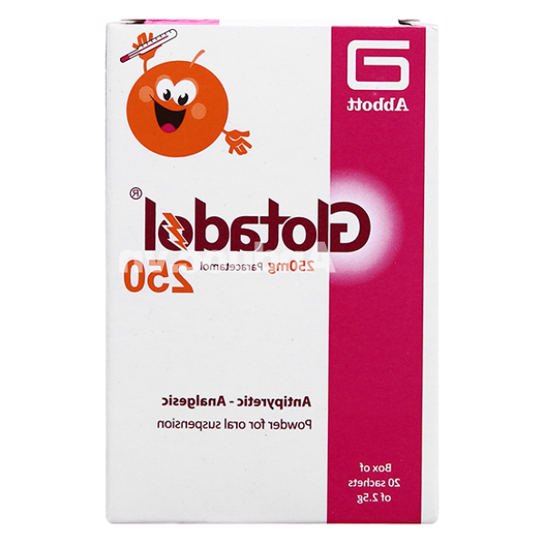 Bột pha hỗn dịch uống Glotadol 250 giảm đau, hạ sốt do cảm cúm (20 gói x 2.5g)