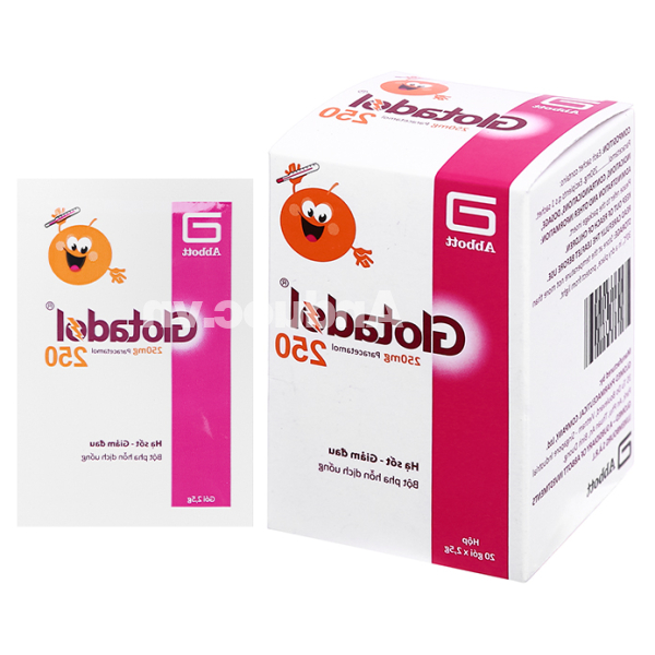 Bột pha hỗn dịch uống Glotadol 250 giảm đau, hạ sốt do cảm cúm (20 gói x 2.5g)