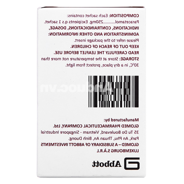 Bột pha hỗn dịch uống Glotadol 250 giảm đau, hạ sốt do cảm cúm (20 gói x 2.5g)