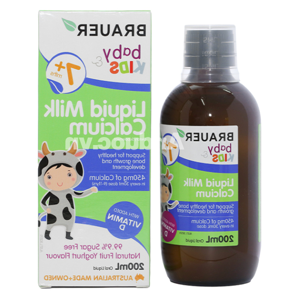 Siro Brauer Liquid Milk Calcium hỗ trợ phát triển xương cho bé chai 200ml