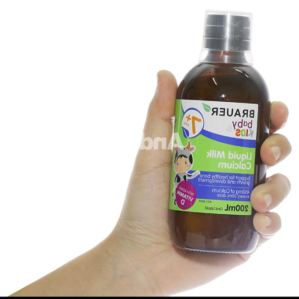 Siro Brauer Liquid Milk Calcium hỗ trợ phát triển xương cho bé chai 200ml