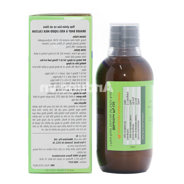 Siro Brauer Liquid Milk Calcium hỗ trợ phát triển xương cho bé chai 200ml