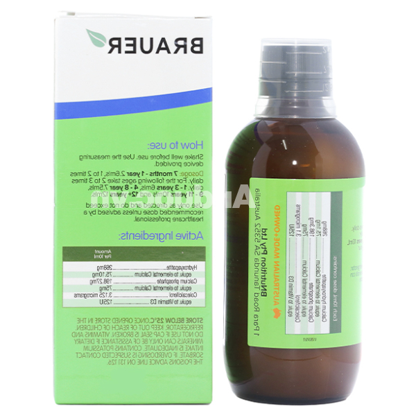Siro Brauer Liquid Milk Calcium hỗ trợ phát triển xương cho bé chai 200ml