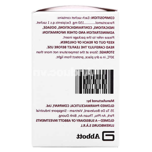 Bột pha hỗn dịch uống Glotadol 150 giảm đau, hạ sốt (20 gói x 2g)