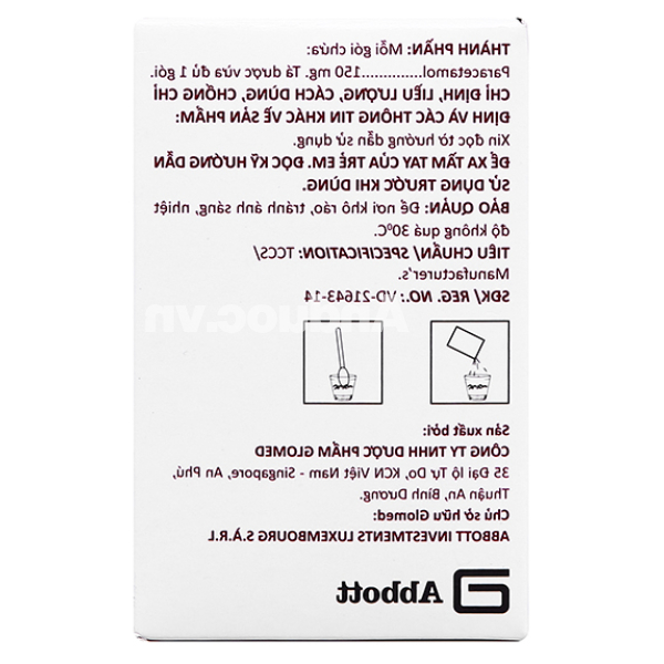 Bột pha hỗn dịch uống Glotadol 150 giảm đau, hạ sốt (20 gói x 2g)
