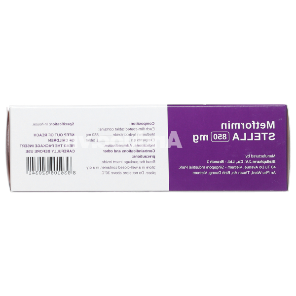 Metformin Stella 850mg trị đái tháo đường (4 vỉ x 15 viên)