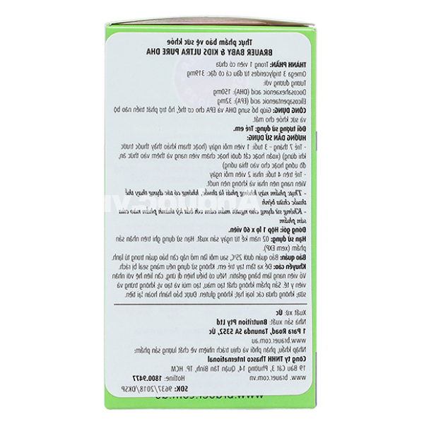 Brauer Ultra Pure DHA hỗ trợ trí não, bổ mắt cho bé chai 60 viên