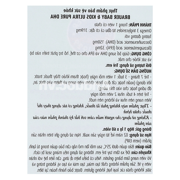 Brauer Ultra Pure DHA hỗ trợ trí não, bổ mắt cho bé chai 60 viên