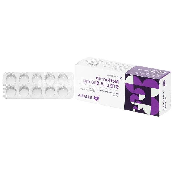 Metformin Stella 500mg trị đái tháo đường (3 vỉ x 10 viên)