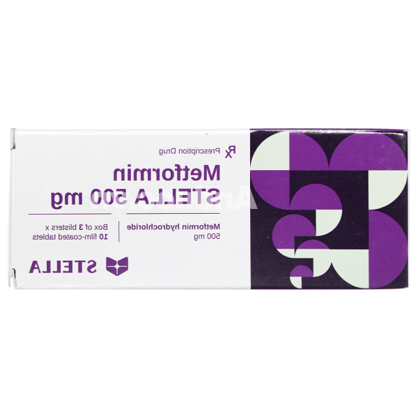 Metformin Stella 500mg trị đái tháo đường (3 vỉ x 10 viên)