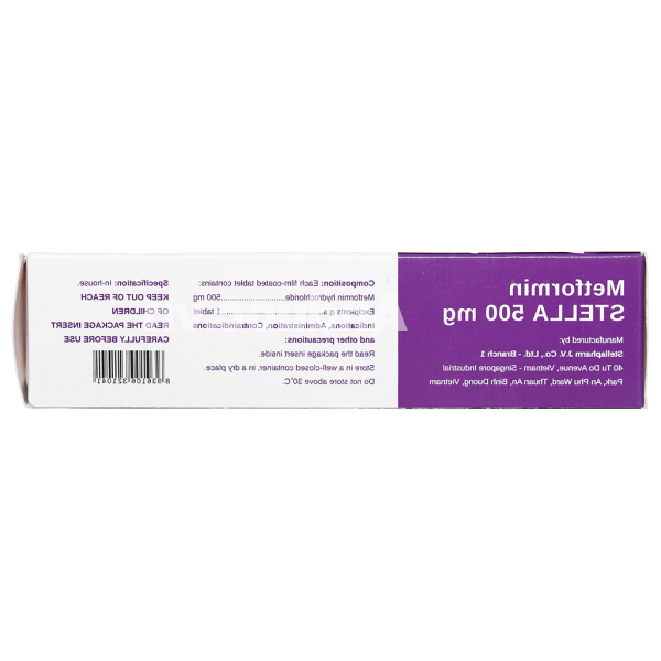Metformin Stella 500mg trị đái tháo đường (3 vỉ x 10 viên)