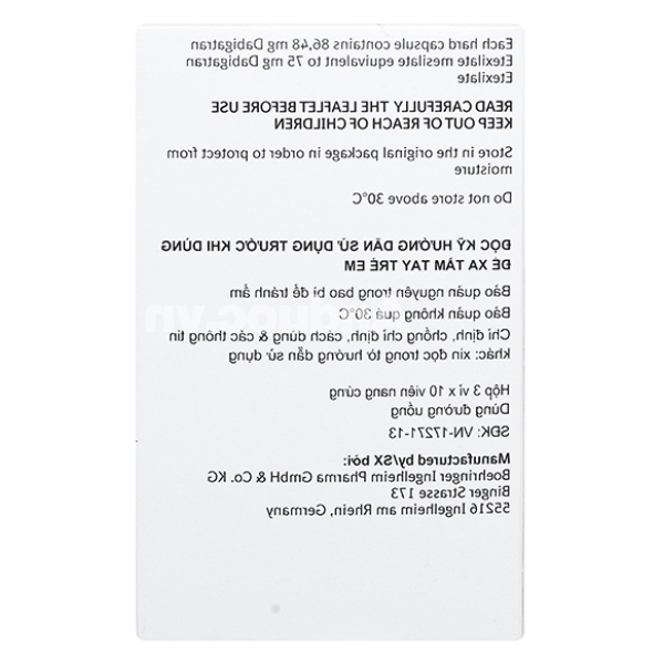 Pradaxa 75mg phòng ngừa đột quỵ, tai biến (3 vỉ x 10 viên)