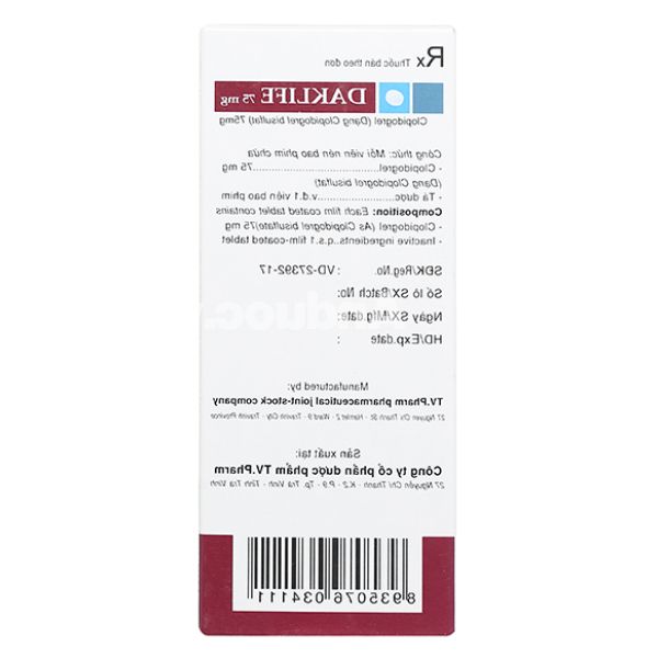 Daklife 75mg phòng và trị huyết khối (3 vỉ x 10 viên)