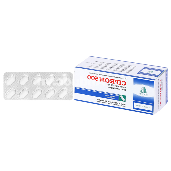Ciprom500 trị nhiễm khuẩn nặng do vi khuẩn nhạy cảm (5 vỉ x 10 viên)