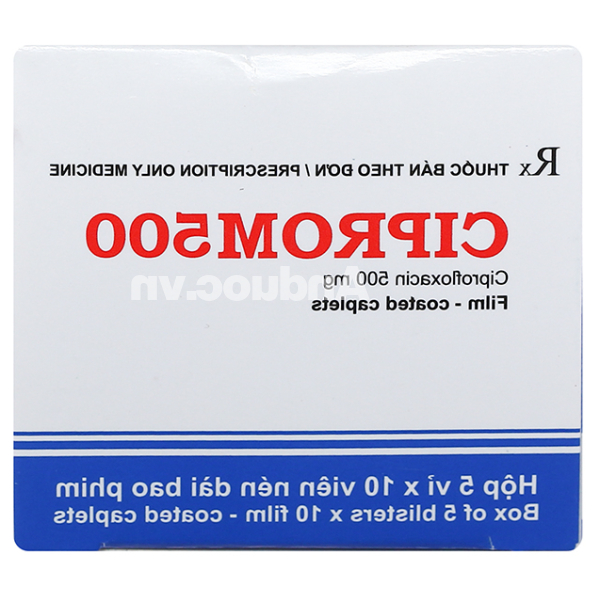 Ciprom500 trị nhiễm khuẩn nặng do vi khuẩn nhạy cảm (5 vỉ x 10 viên)
