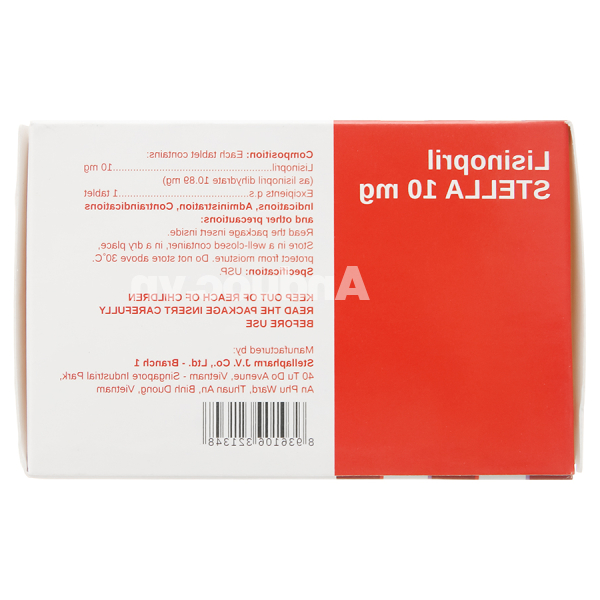 Lisinopril Stella 10mg trị tăng huyết áp, suy tim (10 vỉ x 10 viên)