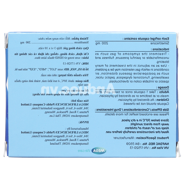GazGo 200mg trị trướng bụng, đầy hơi (3 vỉ x 10 viên)