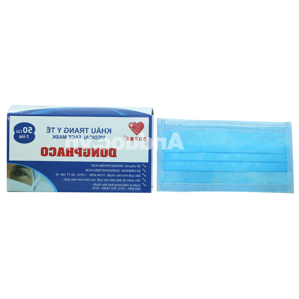 Khẩu trang y tế Dongphaco 3 lớp màu xanh hộp 50 cái