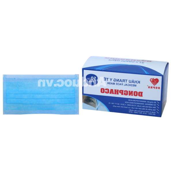 Khẩu trang y tế Dongphaco 3 lớp màu xanh hộp 50 cái