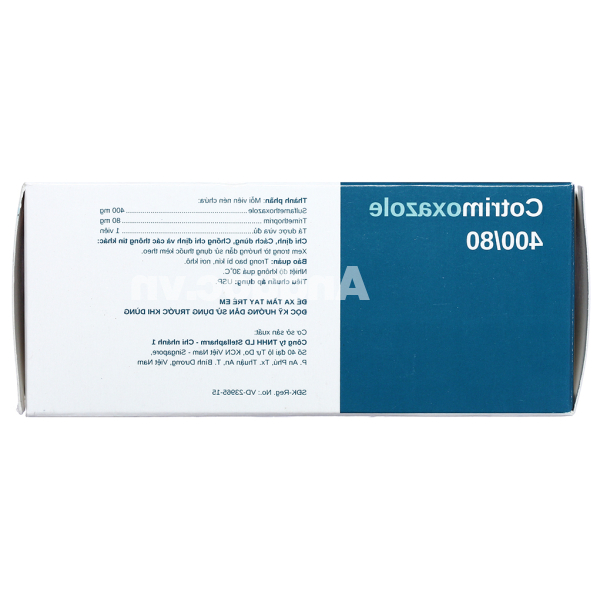 Cotrimoxazole 400/80 trị viêm tai giữa cấp, nhiễm khuẩn (10 vỉ x 10 viên)