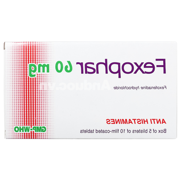 Fexophar 60mg trị viêm mũi dị ứng, dị ứng da, nổi mề đay (5 vỉ x 10 viên)