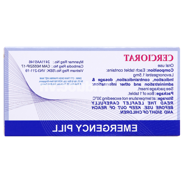 Cerciorat thuốc tránh thai khẩn cấp trong vòng 72 giờ (1 vỉ x 1 viên)