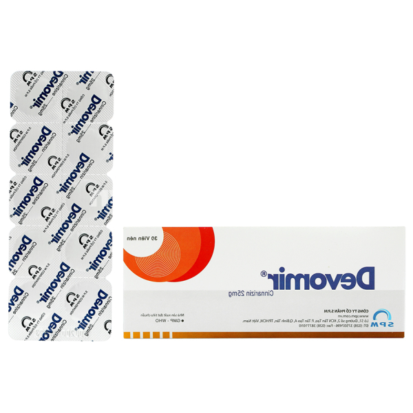 Devomir 25mg trị rối loạn tiền đình, chống say xe (3 vỉ x 10 viên)