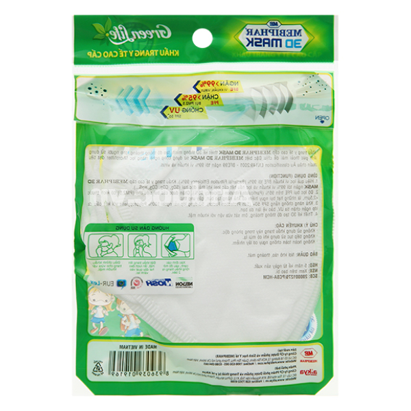 Khẩu trang y tế trẻ em Mebiphar 3D Mask Kids màu trắng size S gói 5 cái