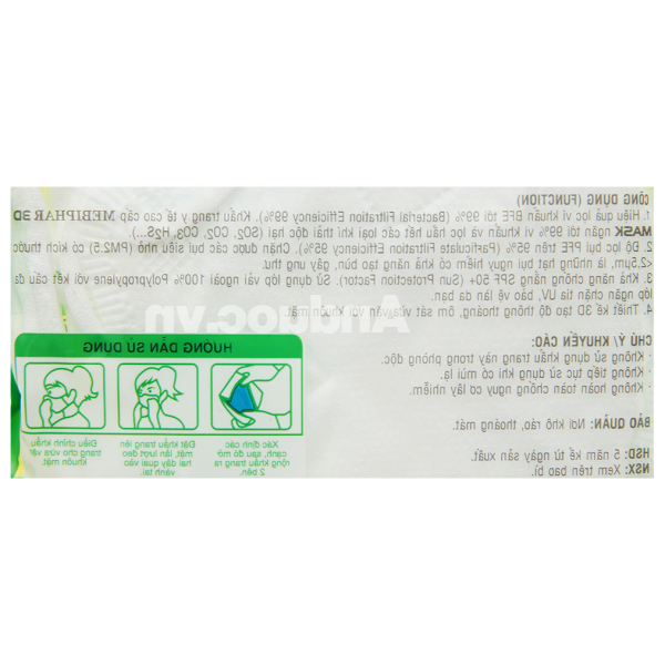 Khẩu trang y tế trẻ em Mebiphar 3D Mask Kids màu trắng size S gói 5 cái