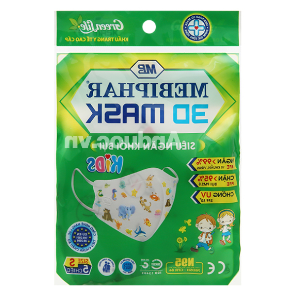 Khẩu trang y tế trẻ em Mebiphar 3D Mask Kids có họa tiết size S gói 5 cái