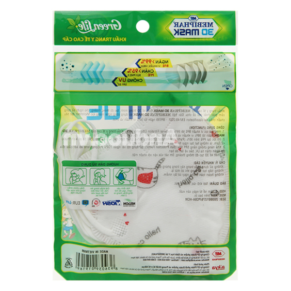 Khẩu trang y tế trẻ em Mebiphar 3D Mask Kids có họa tiết size S gói 5 cái