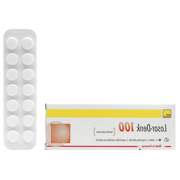 Losar-Denk 100 trị tăng huyết áp, suy tim (2 vỉ x 14 viên)