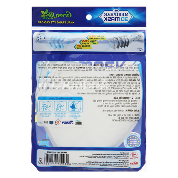 Khẩu trang y tế Mebiphar 3D Mask N95 màu trắng size M gói 5 cái