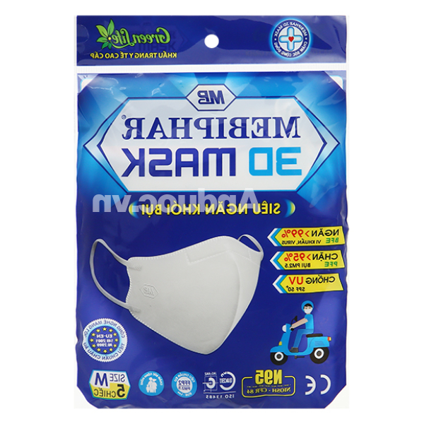 Khẩu trang y tế Mebiphar 3D Mask N95 màu trắng size M gói 5 cái