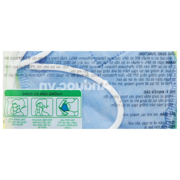 Khẩu trang y tế trẻ em Mebiphar 3D Mask Kids màu xanh size S gói 5 cái