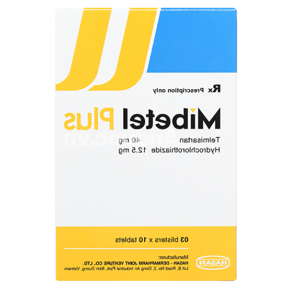 Mibetel Plus 40mg/12.5mg trị tăng huyết áp (3 vỉ x 10 viên)