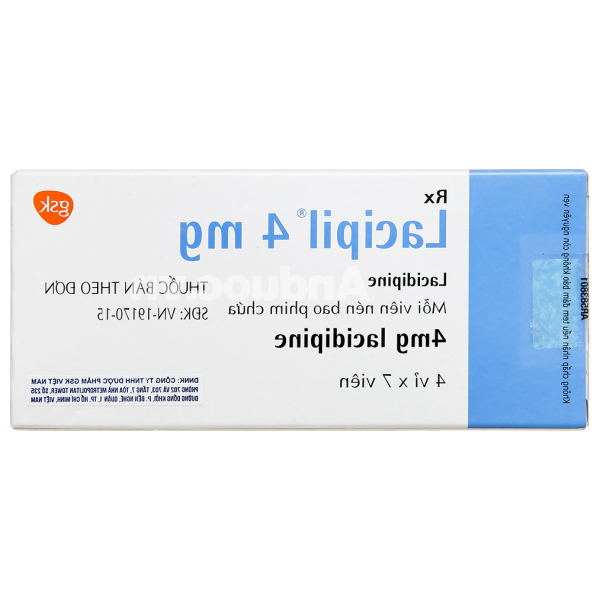 Lacipil 4mg trị tăng huyết áp đơn trị liệu hoặc kết hợp (4 vỉ x 7 viên)