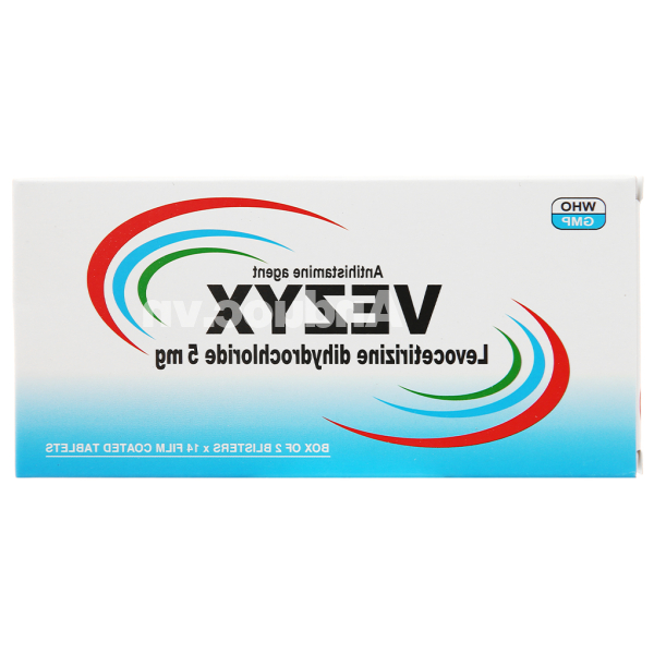Vezyx 5mg giảm các triệu chứng viêm mũi dị ứng, mề đay (2 vỉ x 14 viên)